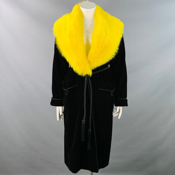 RALPH LAUREN COLLECTION FW19 Size 12 Black Yellow Velvet Robe Coat - Picture 1 of 11